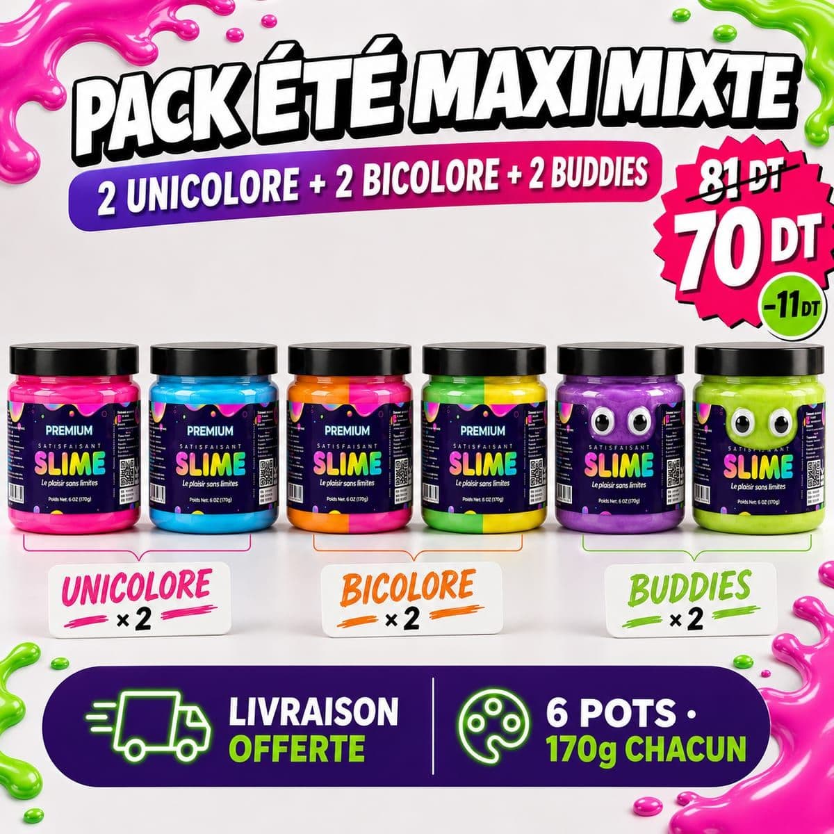 Pack Été Maxi Mixte HK Games — 2 unicolores, 2 bicolores et 2 buddies au choix