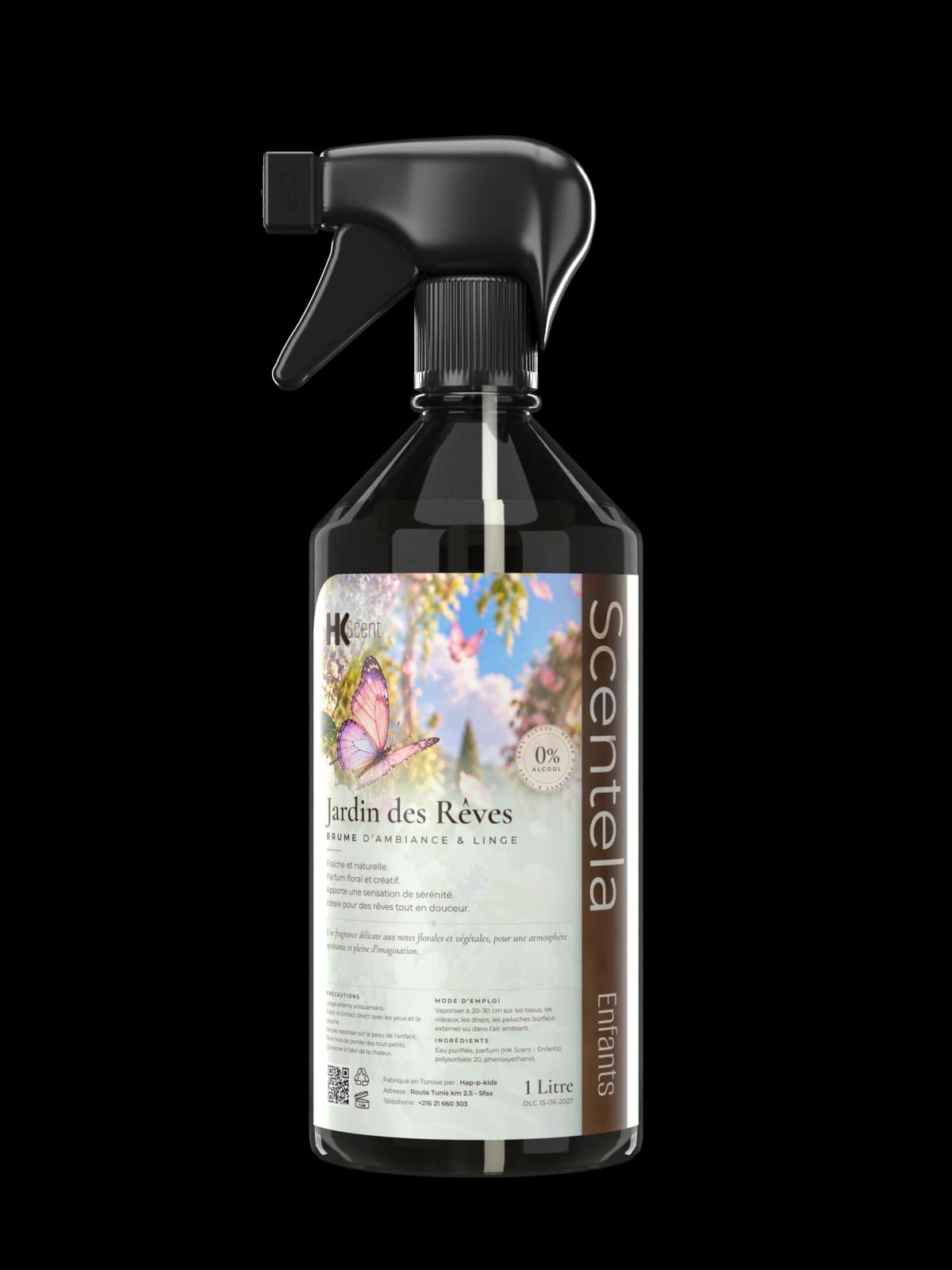 Flacon Scentela Jardin des Rêves, brume d’ambiance et linge, 1 litre, gamme enfants