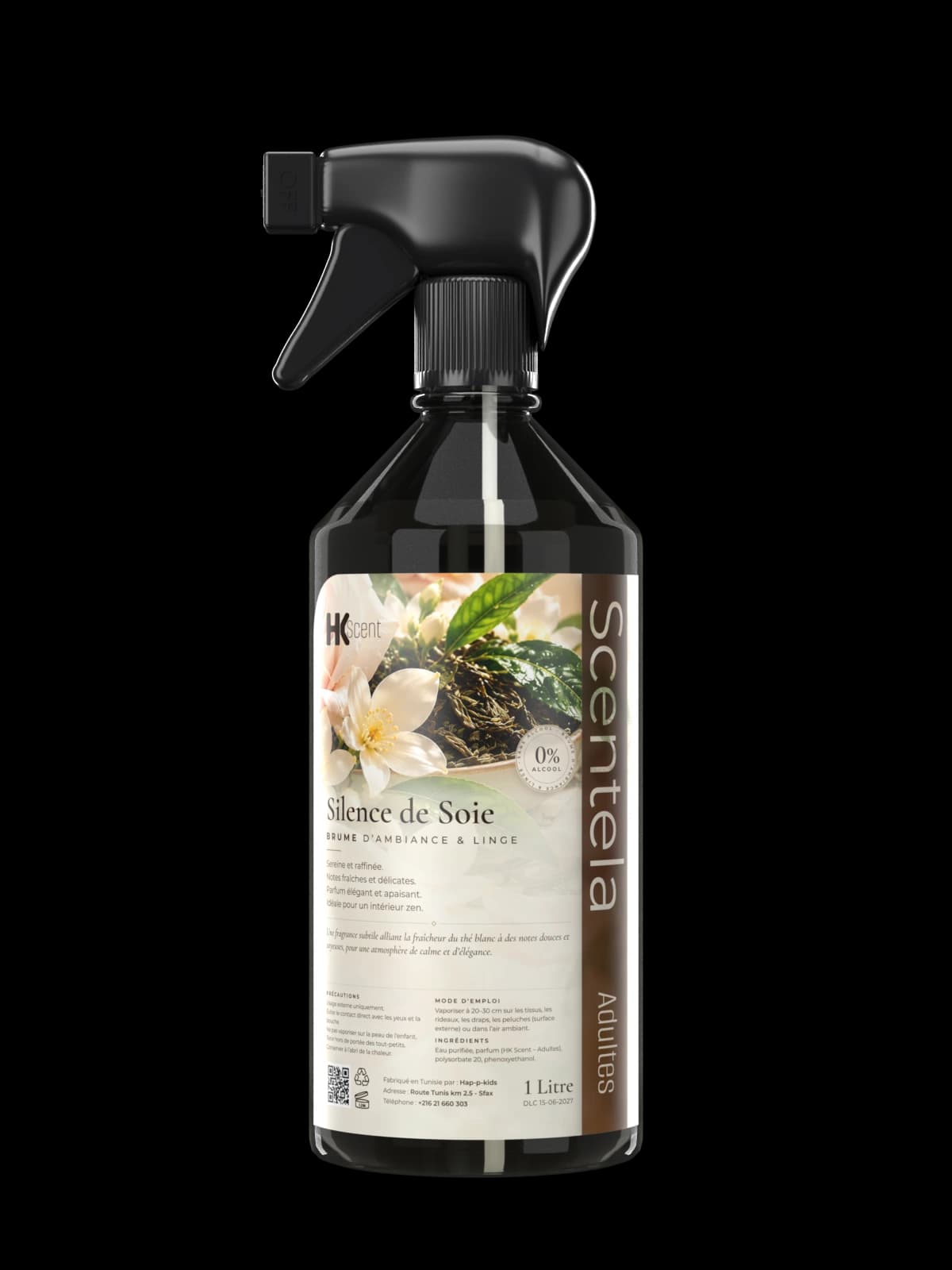 Flacon Scentela Silence de Soie, brume d’ambiance et linge, 1 litre, gamme adultes