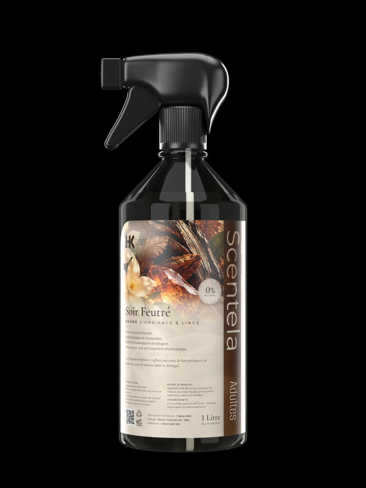 Flacon Scentela Soir Feutré, brume d’ambiance et linge, 1 litre, gamme adultes