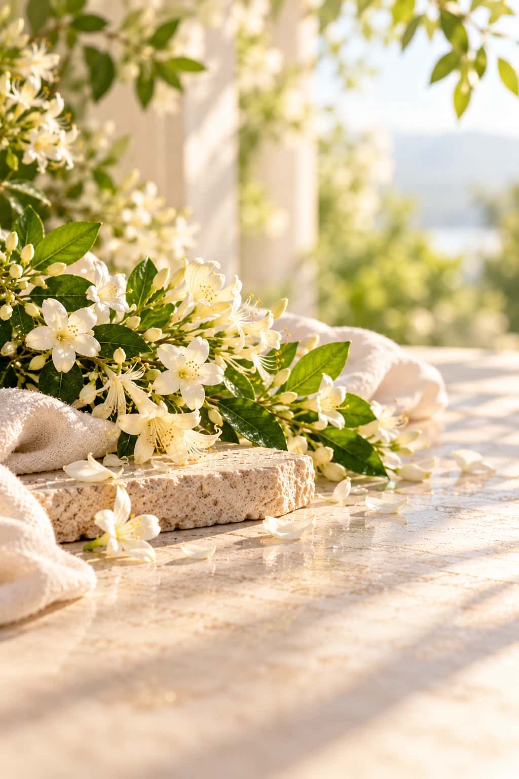 Lumière d’Aube — fleurs blanches et feuillage vert sauge